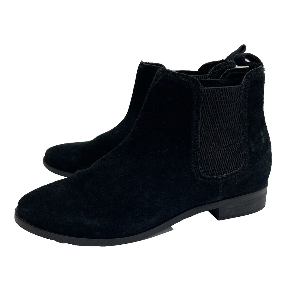 Toms Black Suede Chelsea Ankle Bootie Low 1"‎ Heel Pull-On Women's 9.5 W Witchy